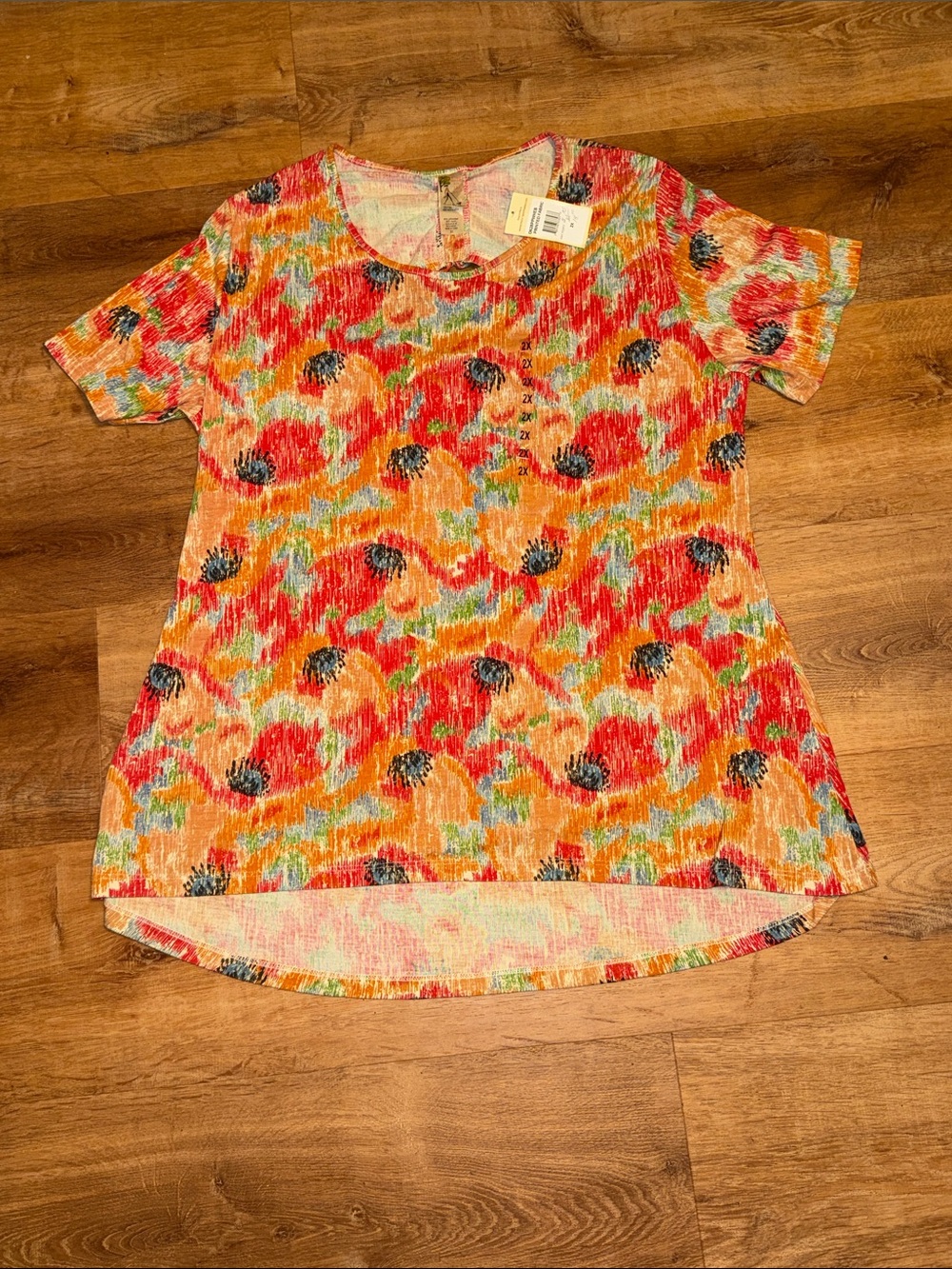 Short Sleeve Floral Scoop Tee - Red, Orange, Yellow, Blue
